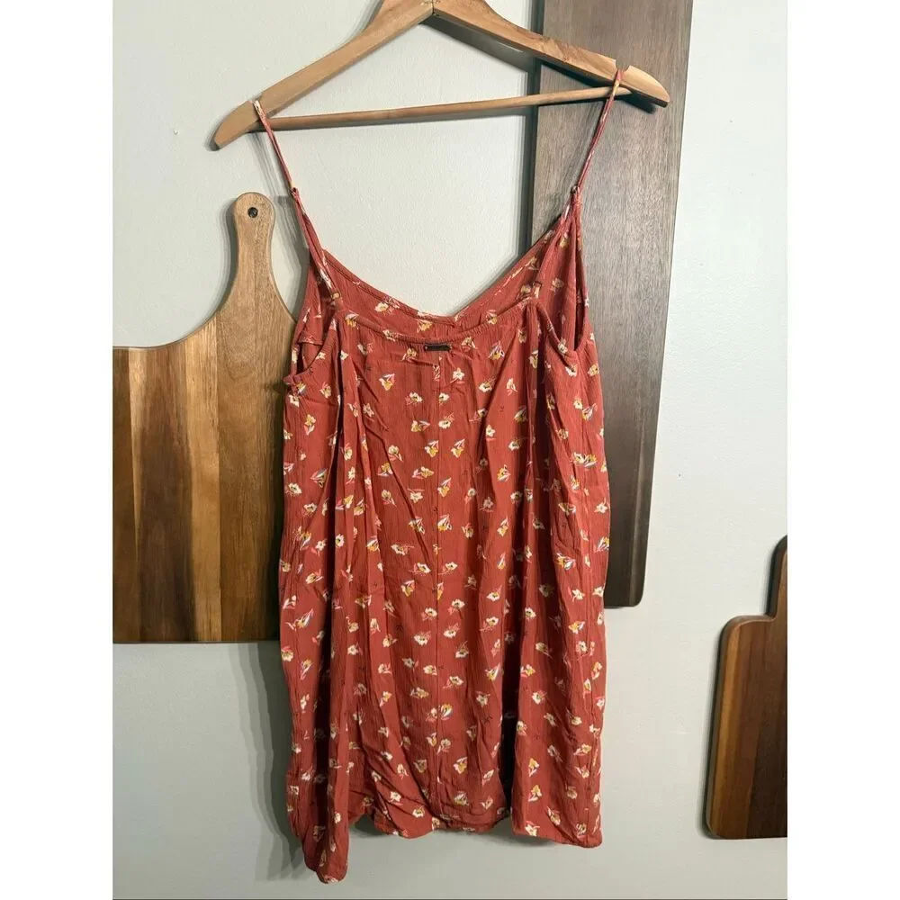 Billabong Orange Floral Crinkle Sleeveless Cinched‎ Tie Cami Mini Dress Medium